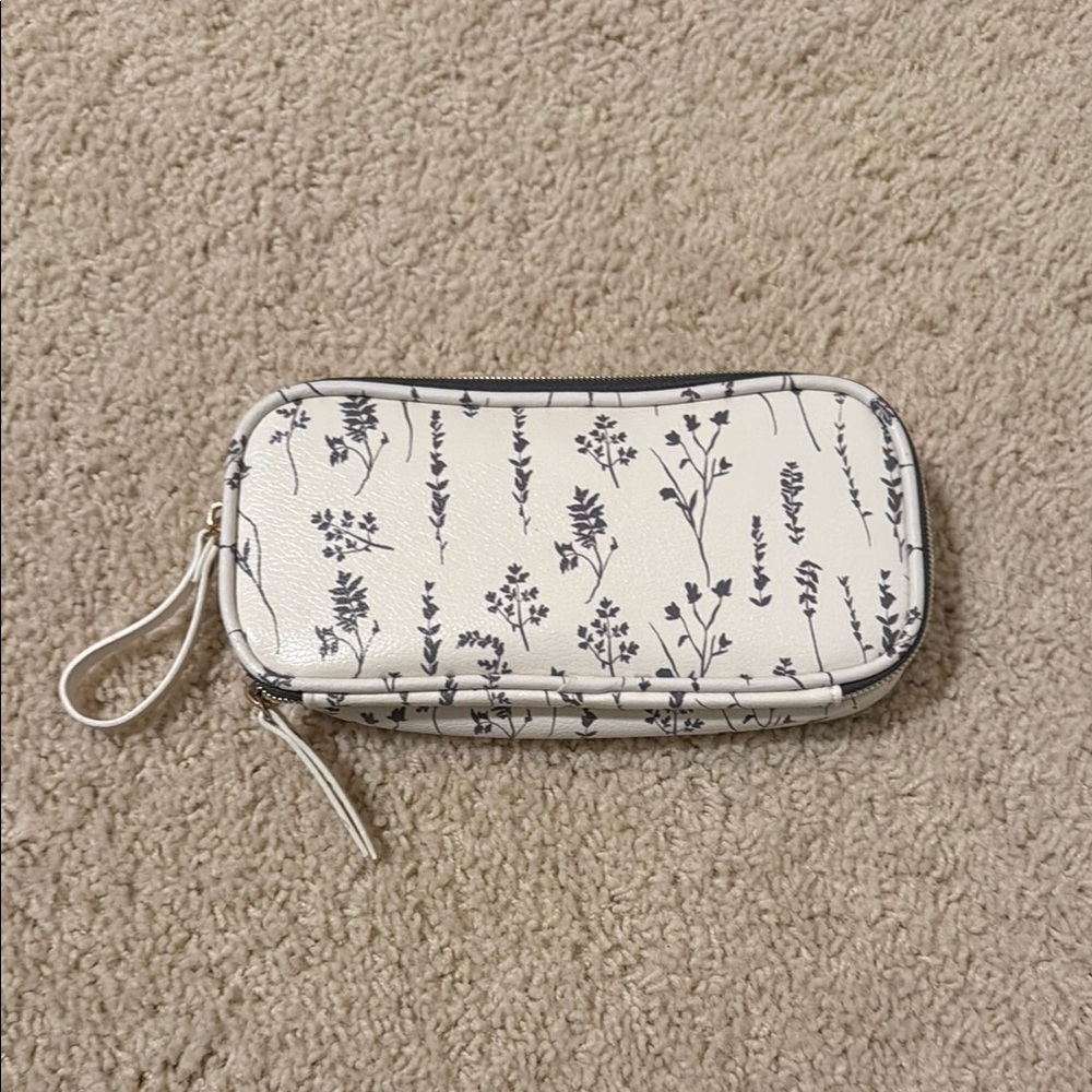 Pencil/Make-Up Case White with Black Floral Design